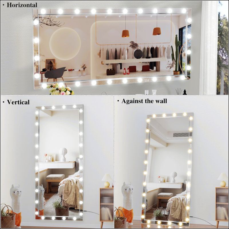 Hokku Designs Hollywood LED Full Body Mirror With Lights Extra Large Full Length Vanity Mirror With 3 Color Mode Lights Wayfair